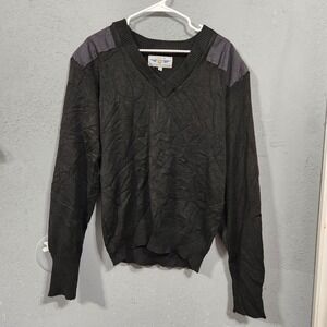 Crew Outfitters rib commando sweater Mens Black Patched Shoulders Elbows Size L